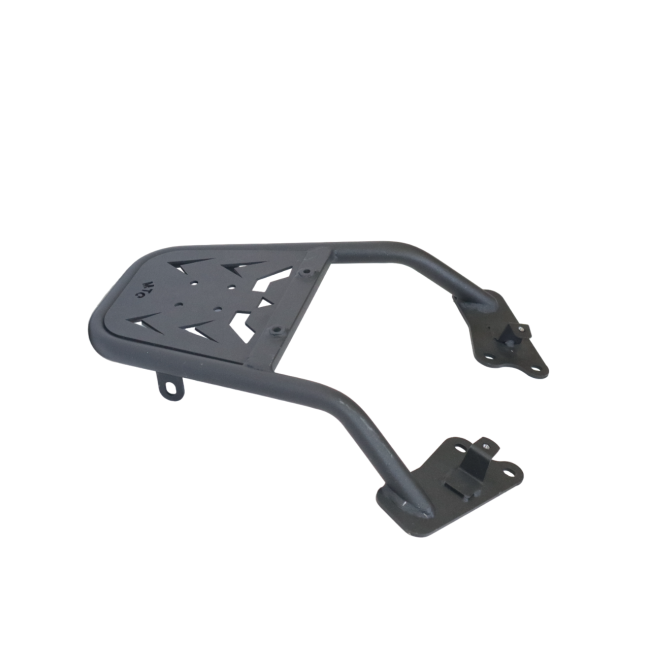 MotoCare Pipe Carrier installed on Honda CB300F showing heavy duty luggage transport rack and secure mounting system