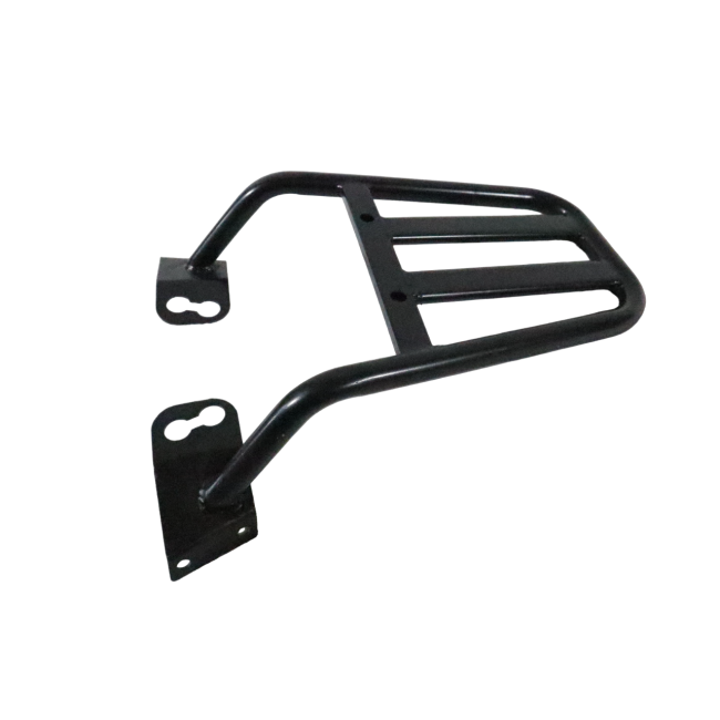 Motocare Dominar 400 pipe carrier installed on Bajaj Dominar 400 motorcycle providing heavy duty luggage support for touring and travel