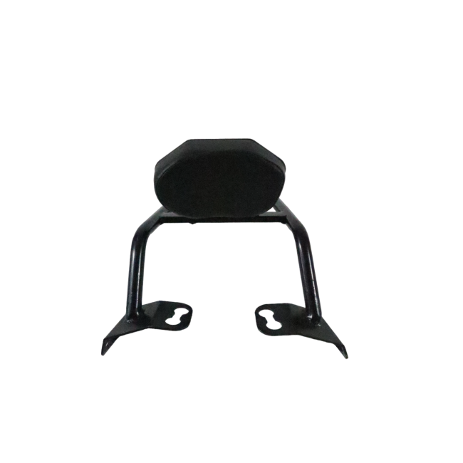 Motocare Dominar 400 pipe carrier with plate and backrest installed on Bajaj Dominar 400 motorcycle for touring luggage support and pillion comfort