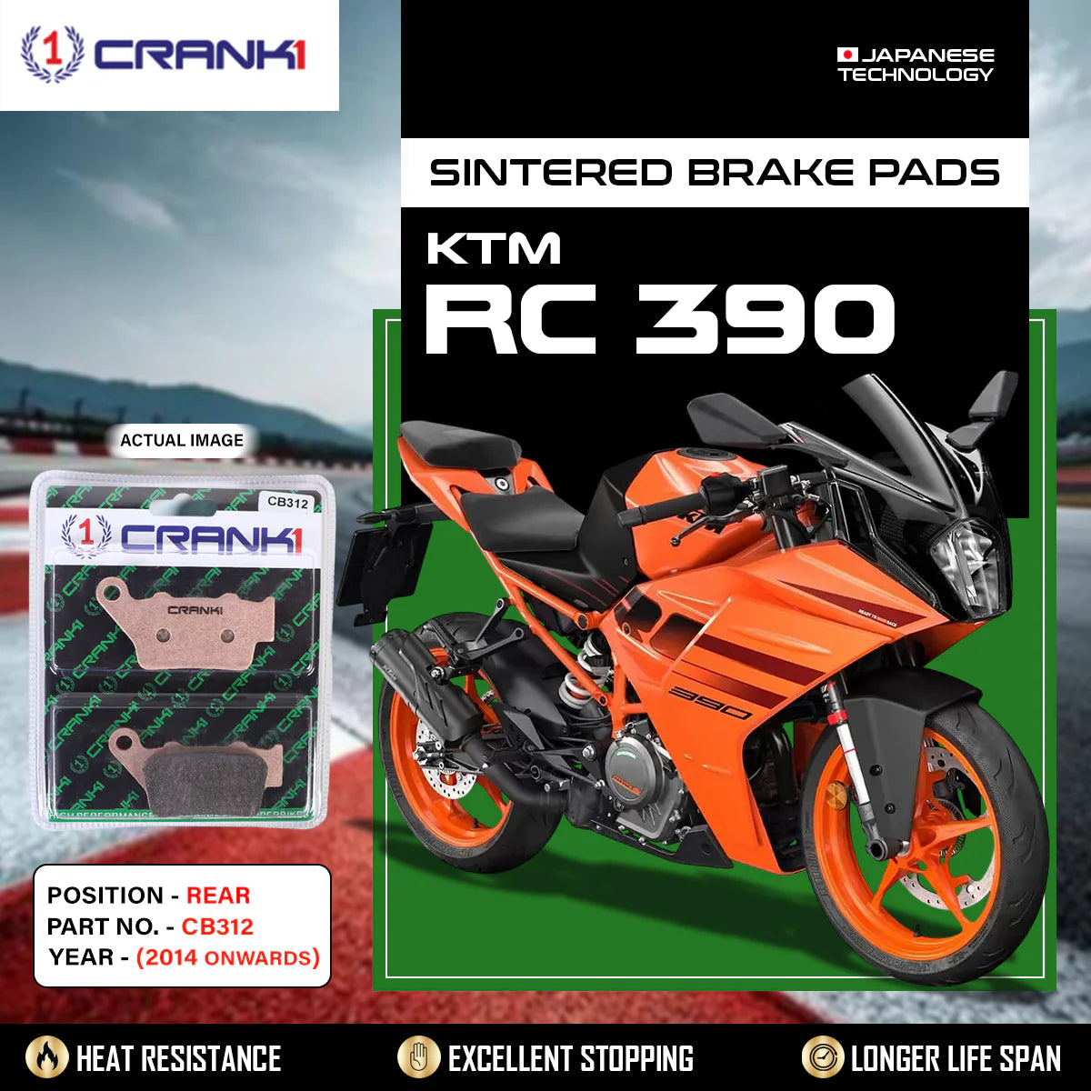 CRANK1 CB312 Rear Sintered Brake Pads for KTM RC 390 2014 Onwards