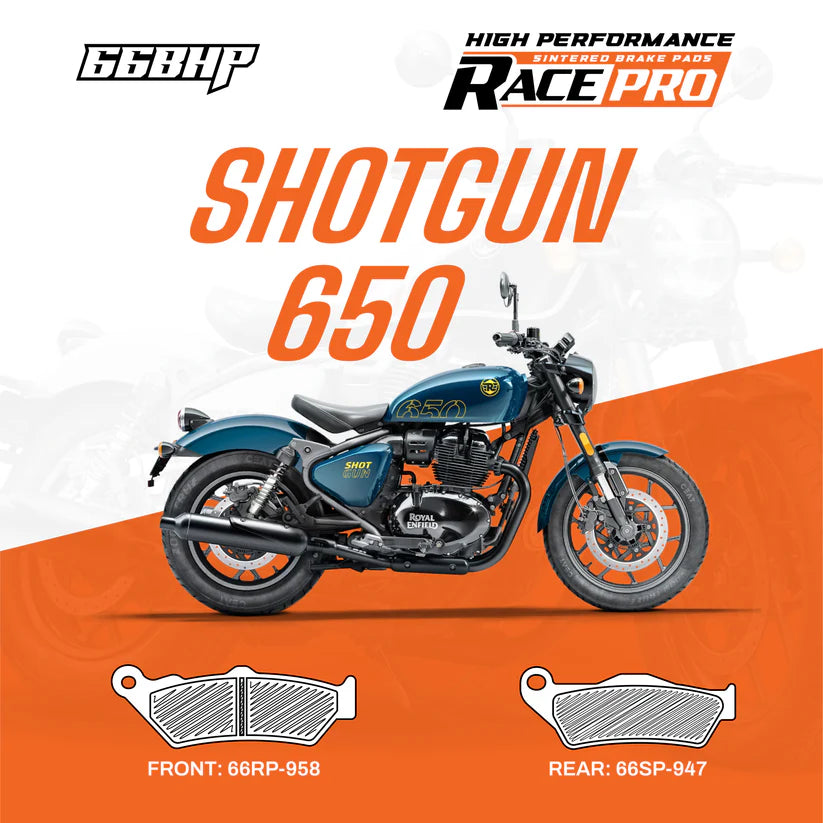 66BHP Race Pro Sintered Brake Pads for Royal Enfield Shotgun 650 Front 66RP-958 Rear 66RP-947