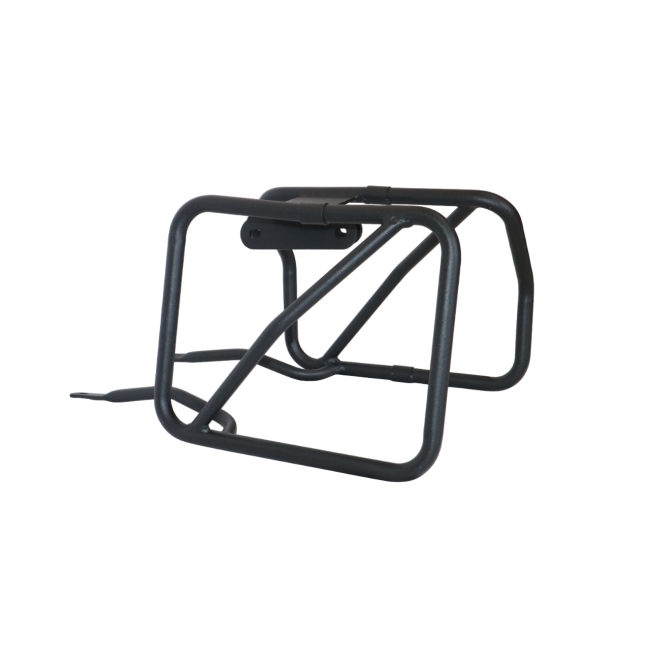 MotoCare plate-free saddle stay installed on Hero Xpulse motorcycle supporting saddlebags for touring and off-road use