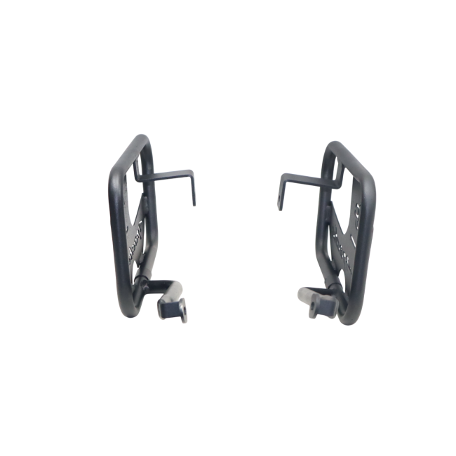MotoCare saddle stay with plate installed on TVS Apache RTR 160 side view