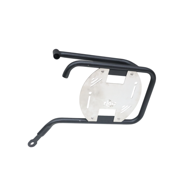 MotoCare saddle stay with plate installed on Honda CB350 supporting saddlebags securely