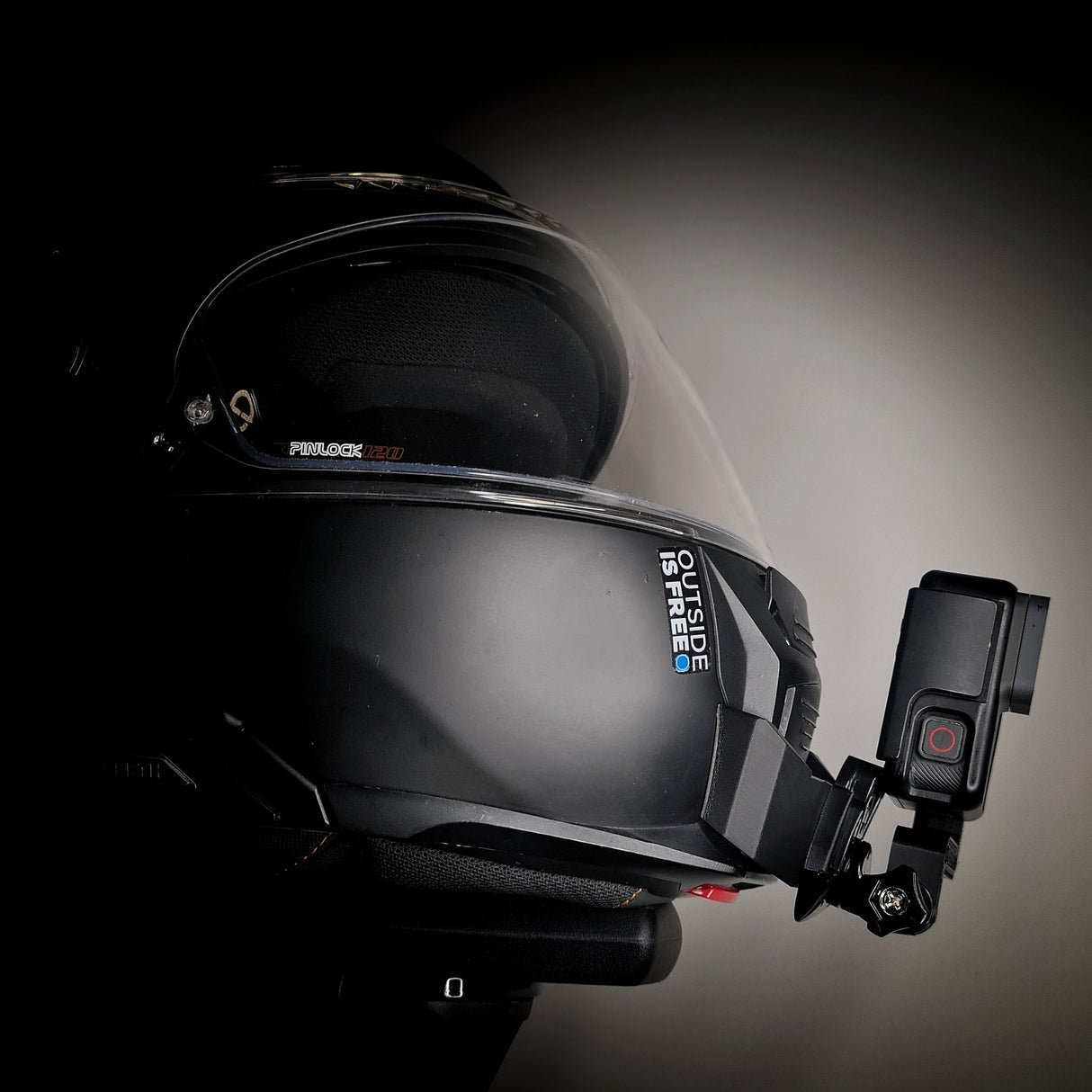 SCHUBERTH E2 adventure helmet chin mount with GoPro installed