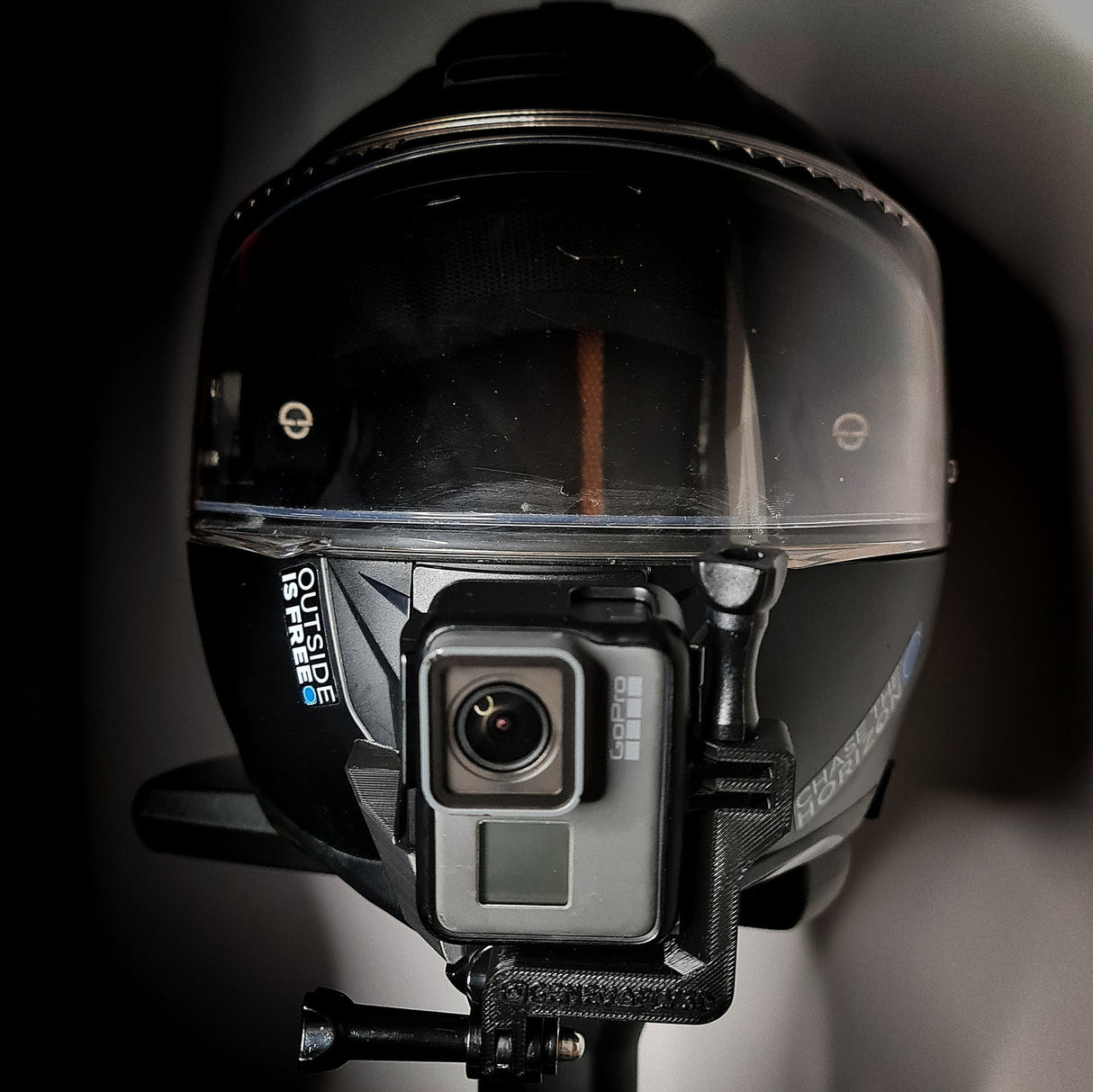 SCHUBERTH E2 adventure helmet chin mount with GoPro installed