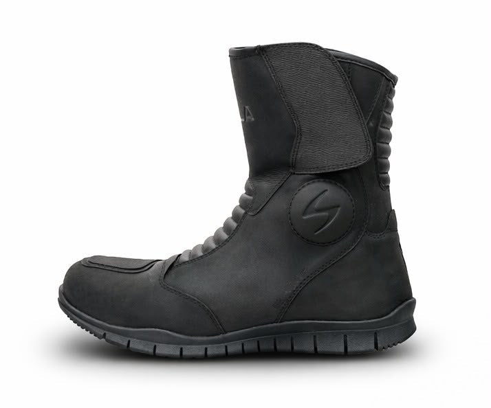 Scala Rove black waterproof leather motorcycle boots with reinforced ankle and shin protection and all-terrain sole