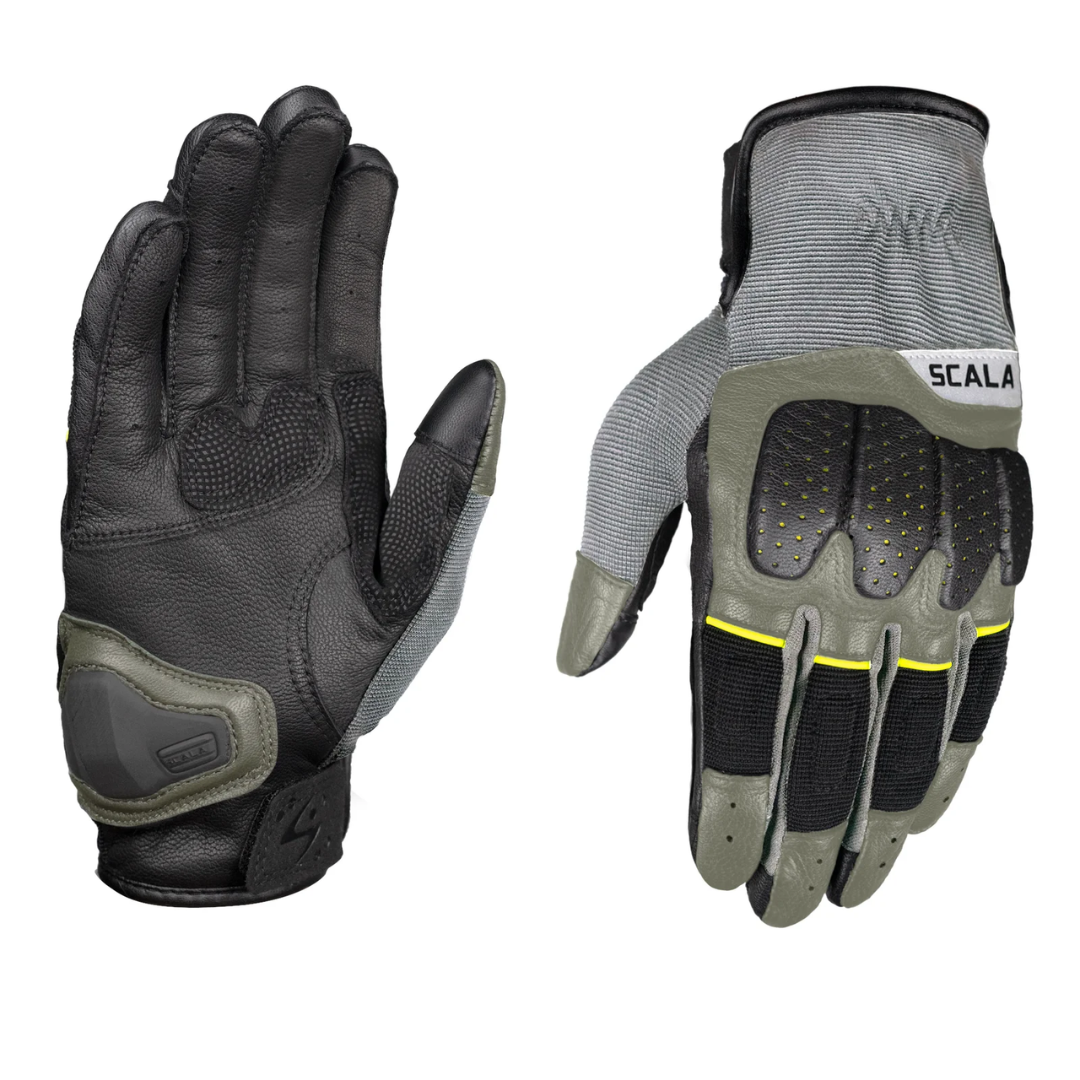 Scala Speed-2 olive green genuine leather motorcycle riding gloves
