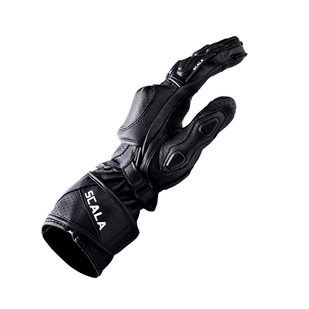 Scala Trekker black genuine leather motorcycle riding gloves front view