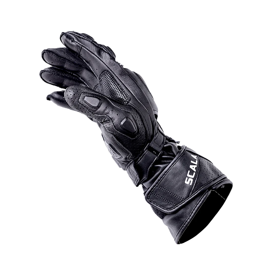 Scala Trekker black genuine leather motorcycle riding gloves front view