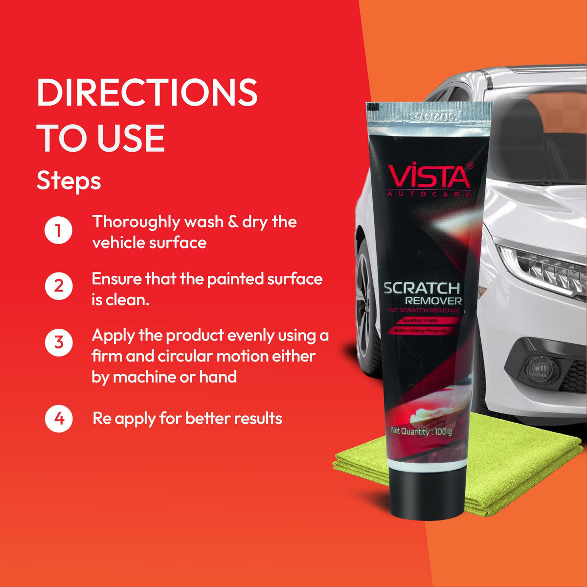 Vista Auto Care Car Scratch Remover 100g with Microfiber Cloth