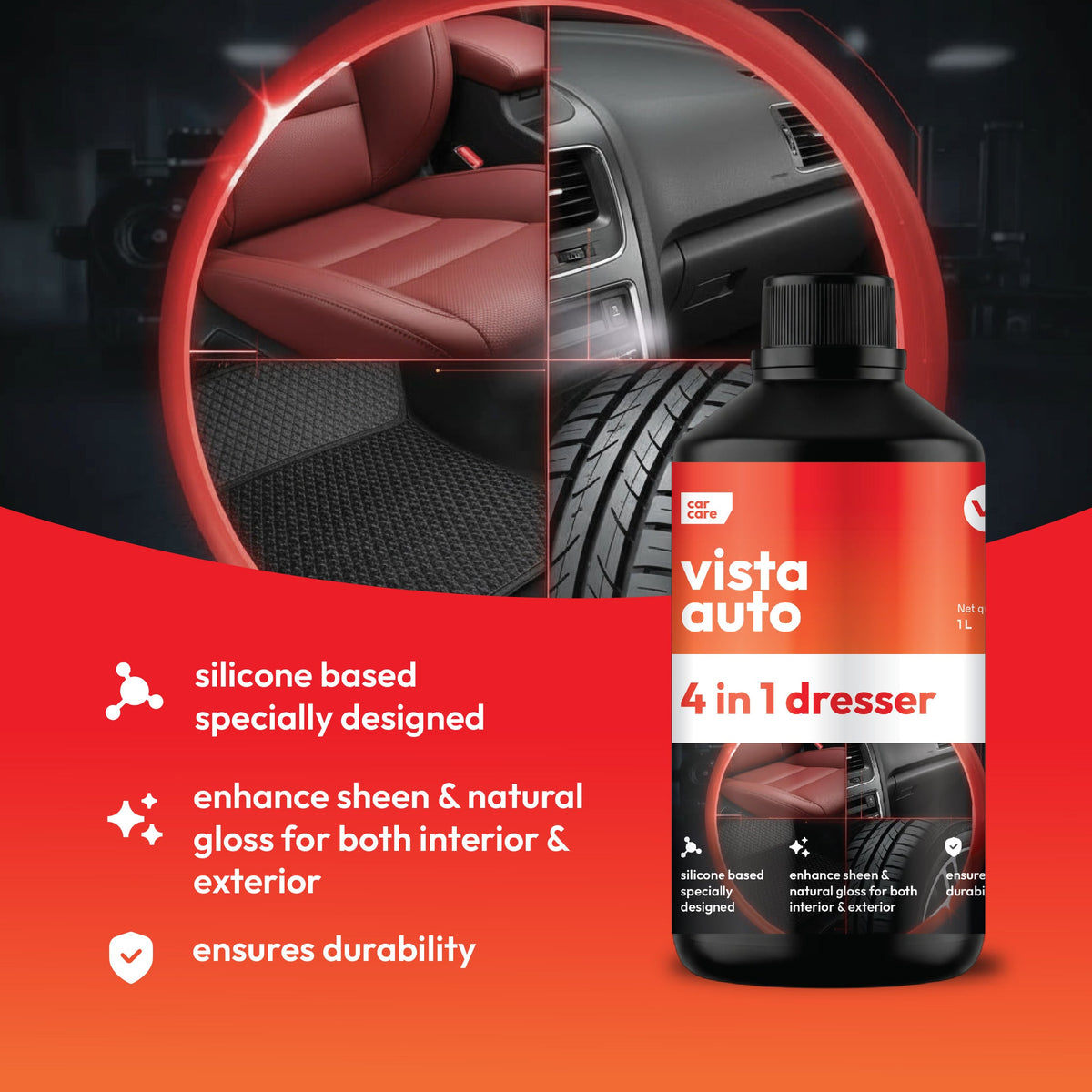 Vista Auto 4-in-1 car dashboard polish and multi-surface shiner 1 litre