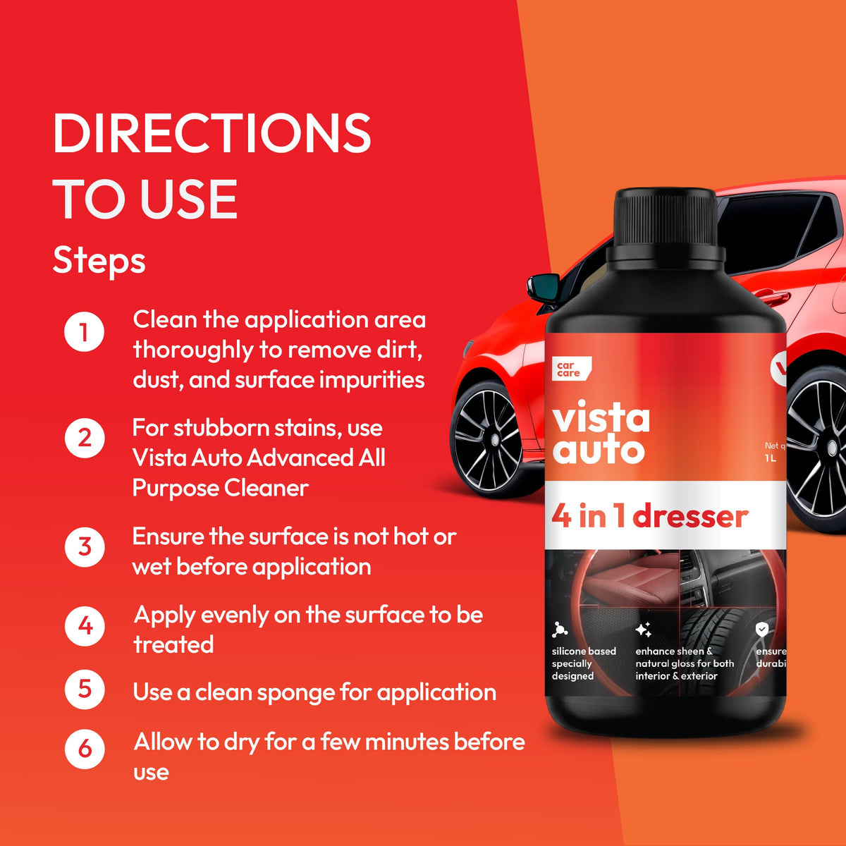 Vista Auto 4-in-1 car dashboard polish and multi-surface shiner 1 litre