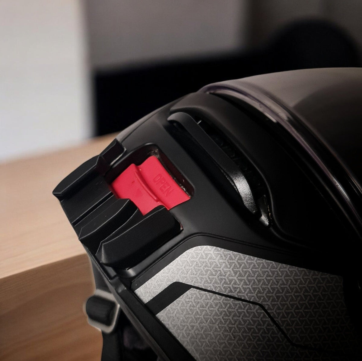 SHOEI Neotec 2 helmet chin mount installed for GoPro and Insta360 POV motovlogging camera setup on motorcycle helmet