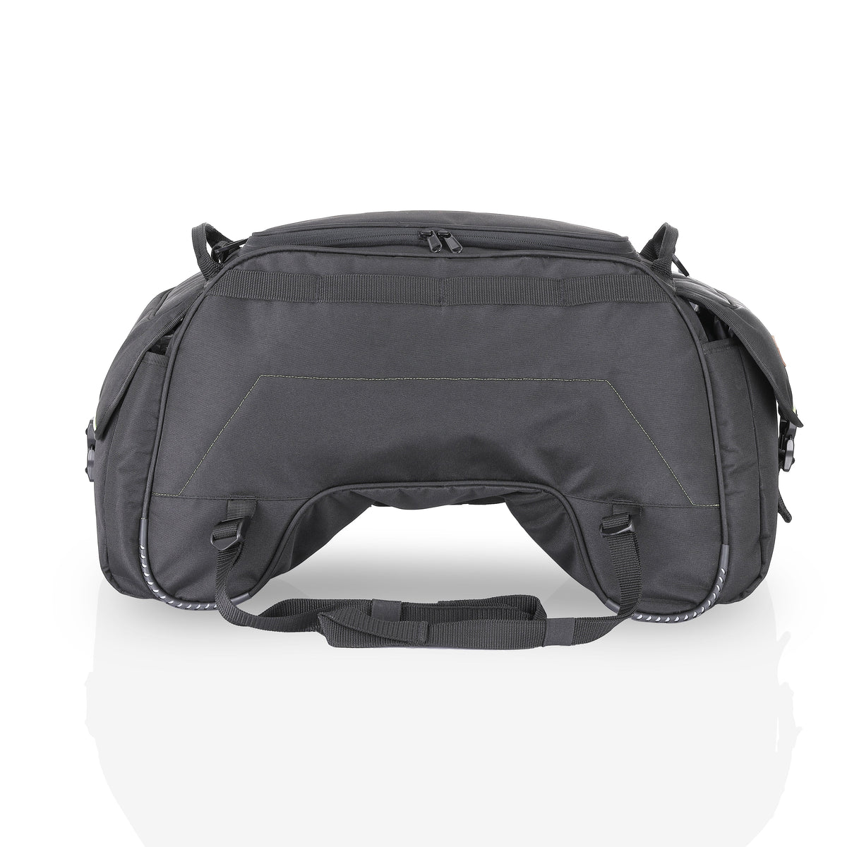 Guardian Gears SideKick 45L Universal Motorcycle Tail Bag with waterproof rain cover mounted on motorcycle for touring and travel