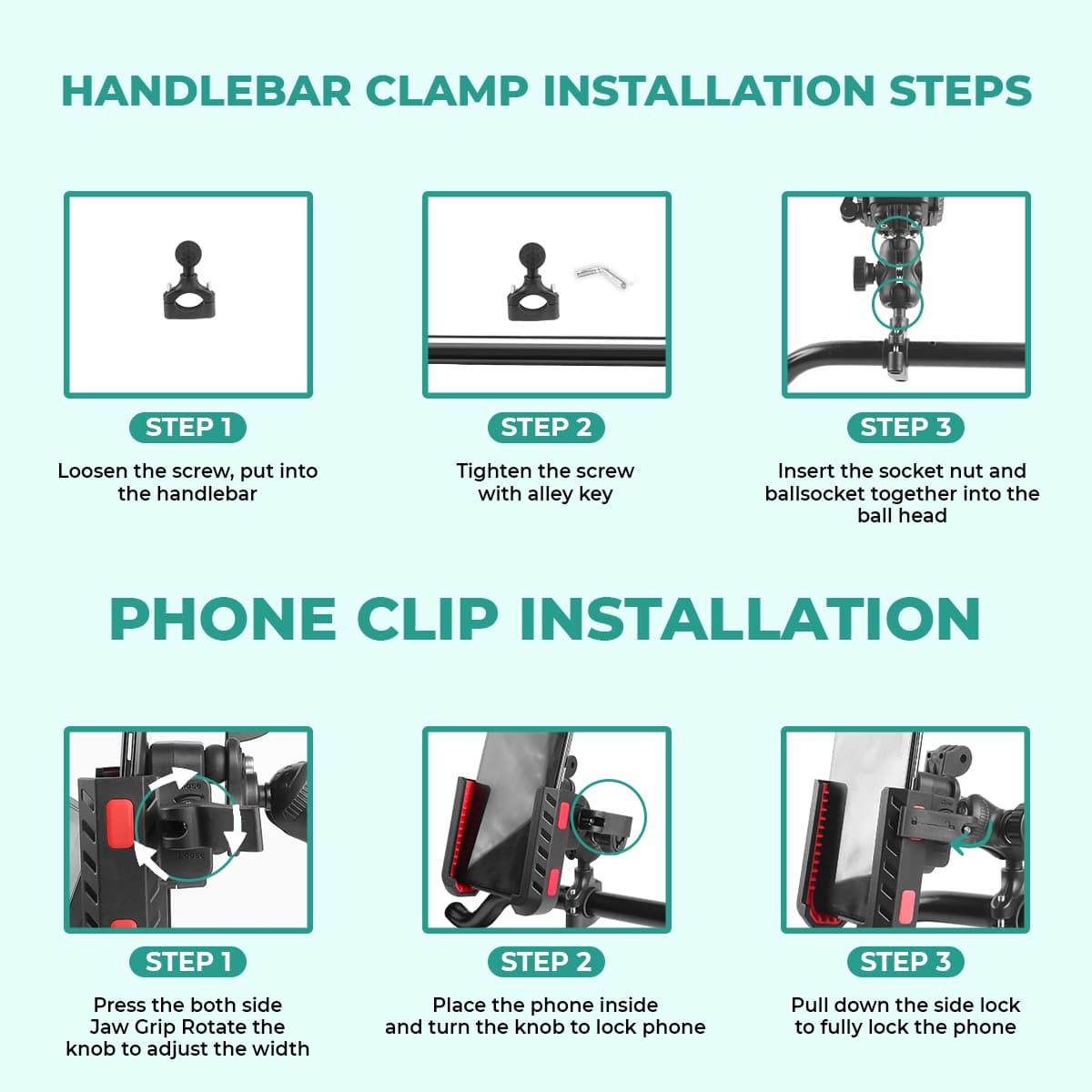 Simtac Quick Lock Jaw Grip Pro Plus Bike Mobile Holder with Vibration Damper for Motorcycle Scooter Bicycle