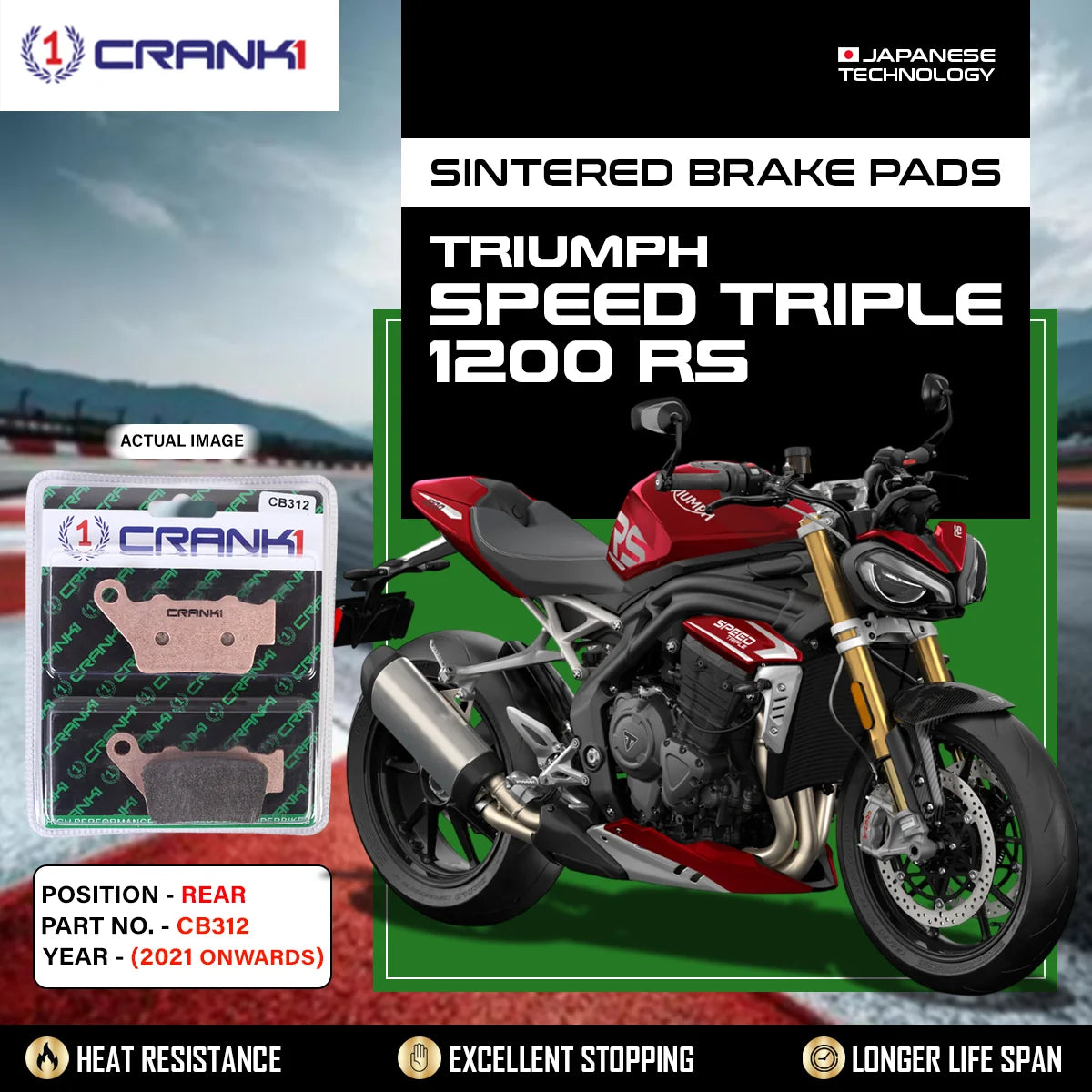 CRANK1 CB312 Sintered Rear Brake Pads for Triumph Speed Triple 1200 RS (2021 Onwards)
