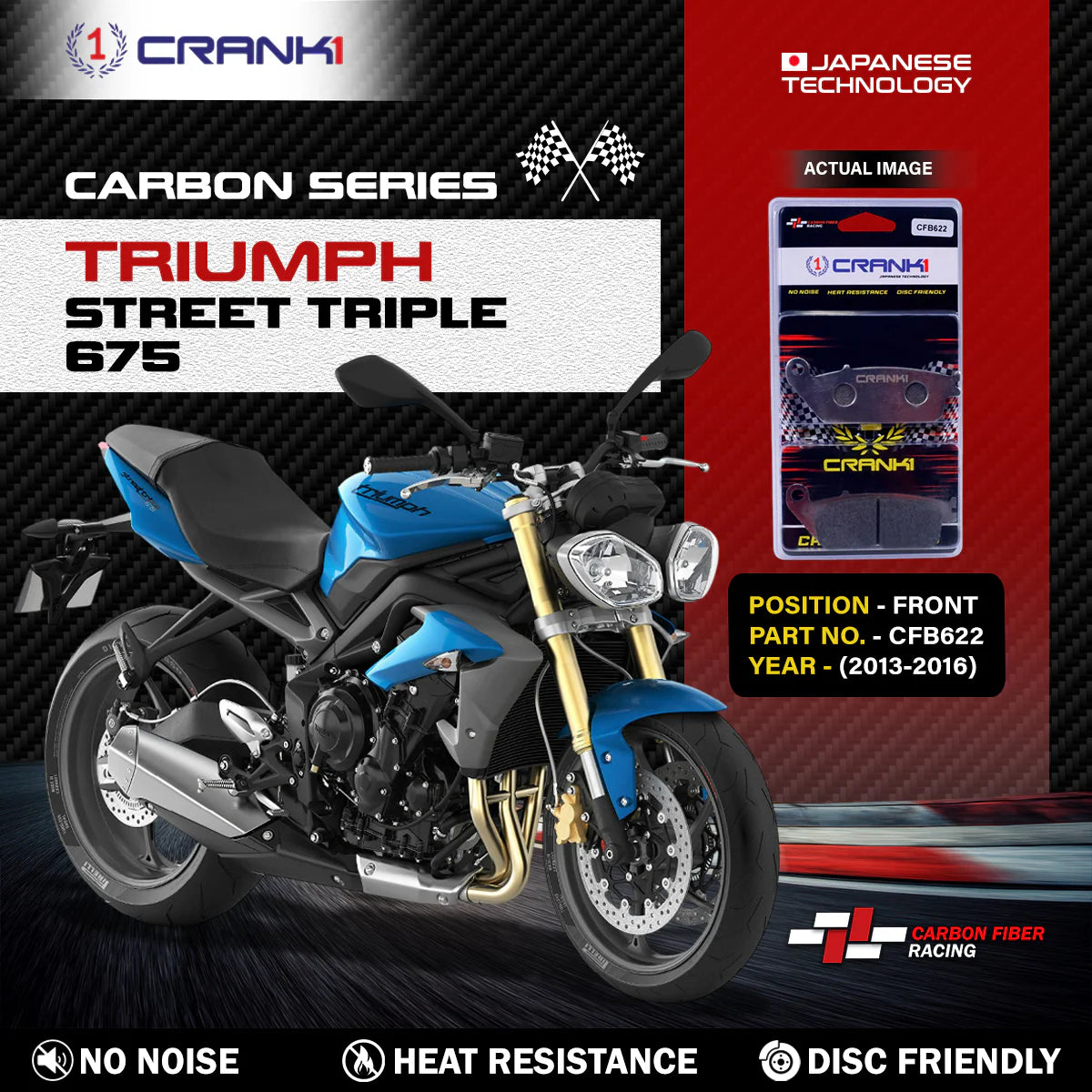 CRANK1 CFB622 carbon front brake pads for Triumph Street Triple 675 2013-2016