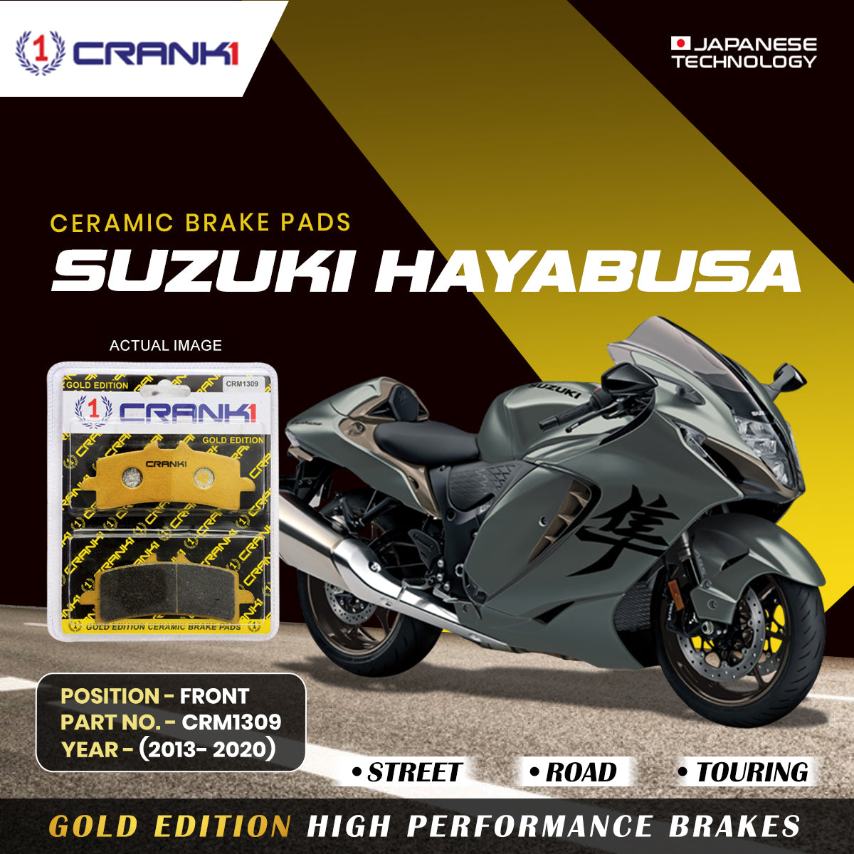 CRANK1 CRM1309 ceramic front brake pads for Suzuki Hayabusa motorcycle