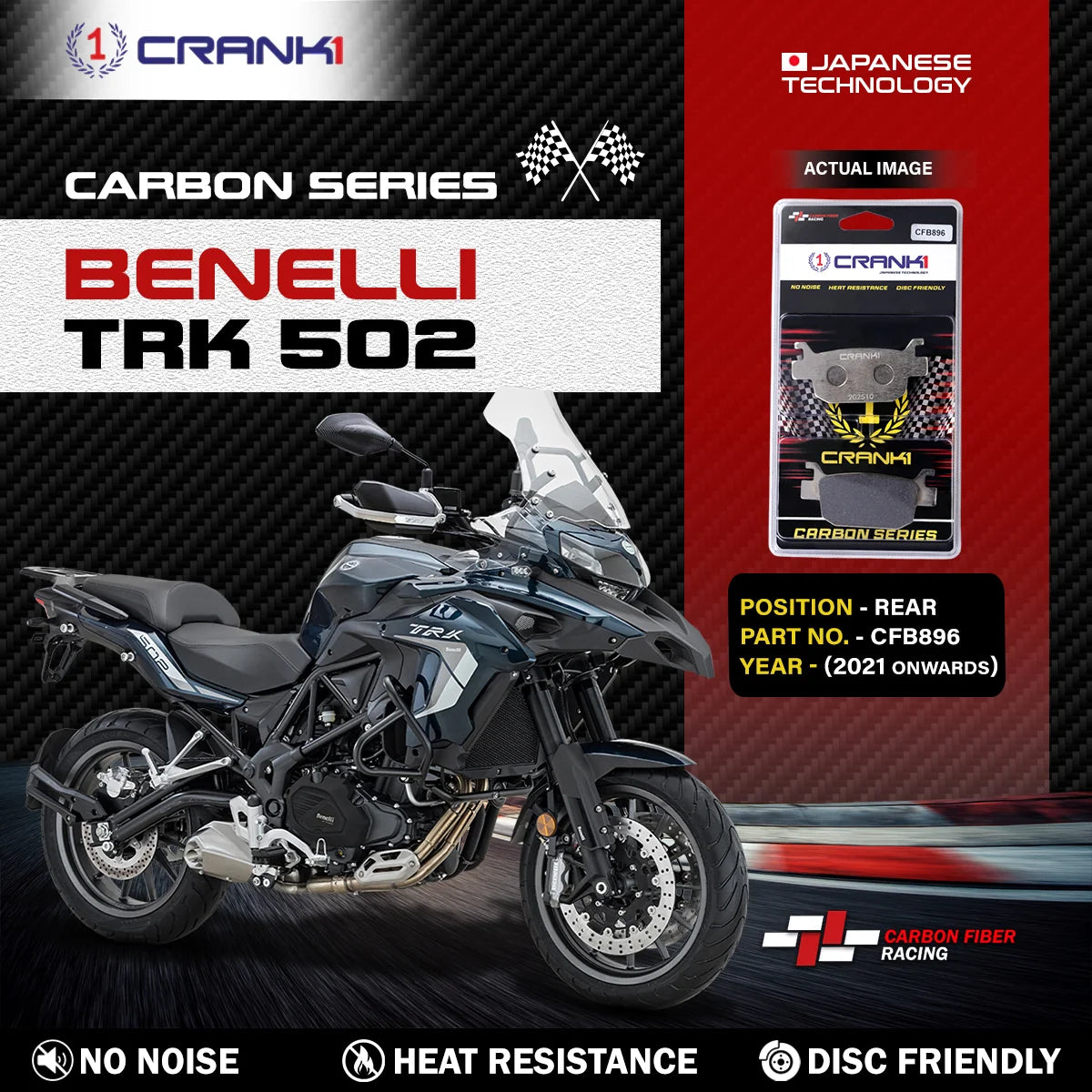 CRANK1 Carbon Rear Brake Pads CFB896 for Benelli TRK 502 (2021 Onwards)