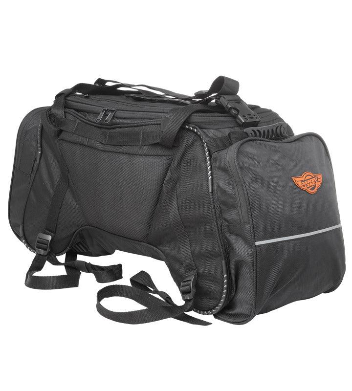 Guardian Gears Rhino Mini 50L waterproof motorcycle tail bag with waterproof dry bag and rain cover mounted on a touring motorcycle