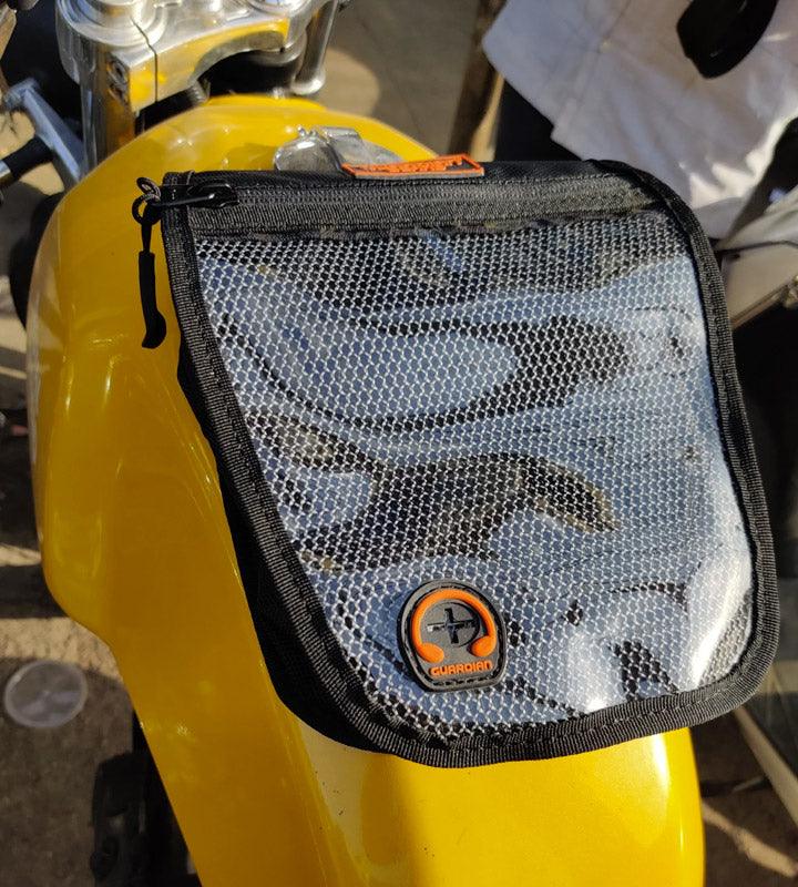 Guardian Gears Wolverine magnetic tank bag mounted on Royal Enfield fuel tank
