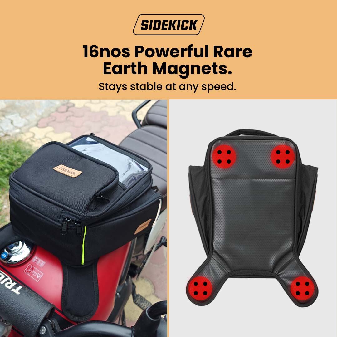 SideKick 15L magnetic motorcycle tank bag mounted on bike fuel tank