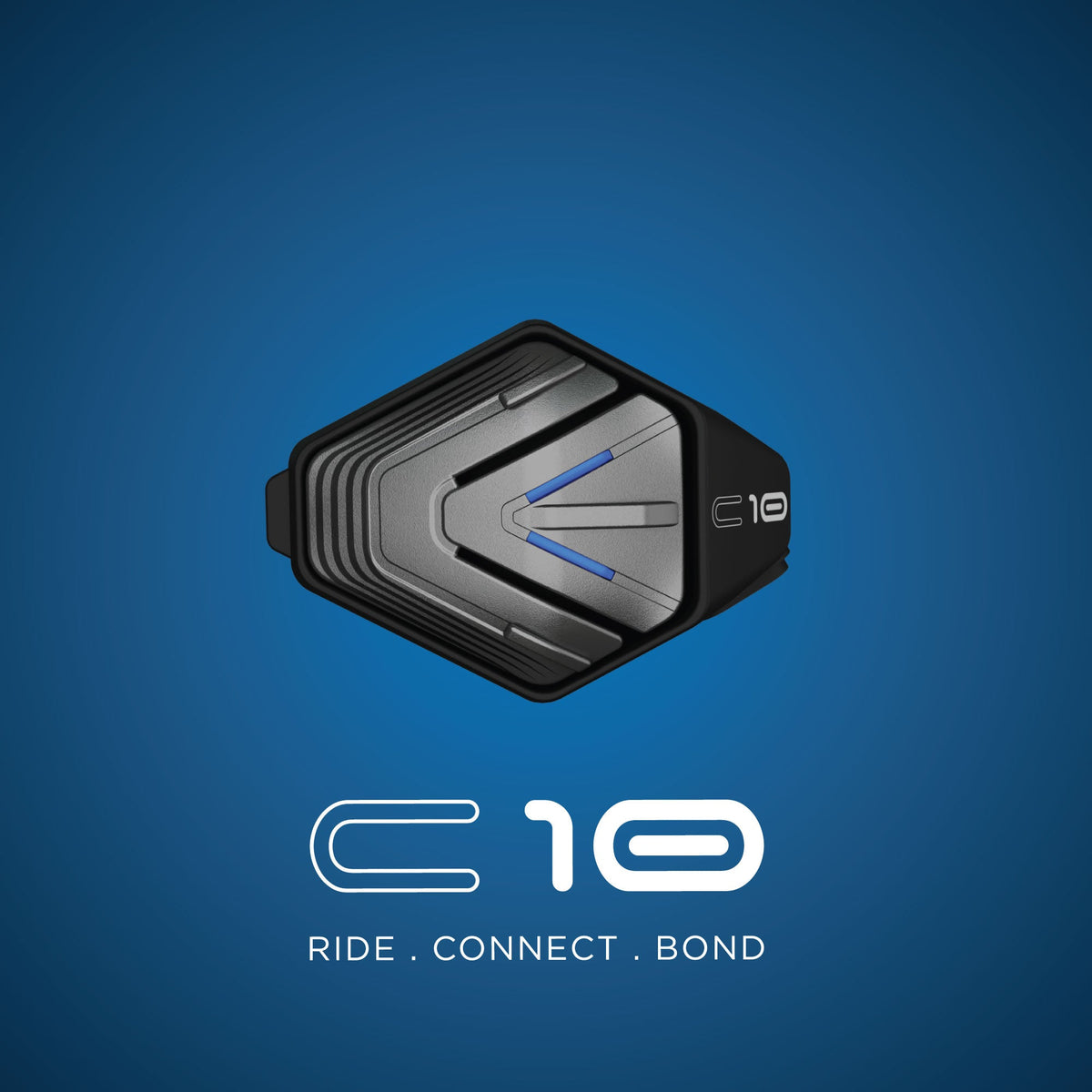 BluArmor C10 motorcycle Bluetooth intercom mounted on helmet for calls, music, and GPS navigation for riders
