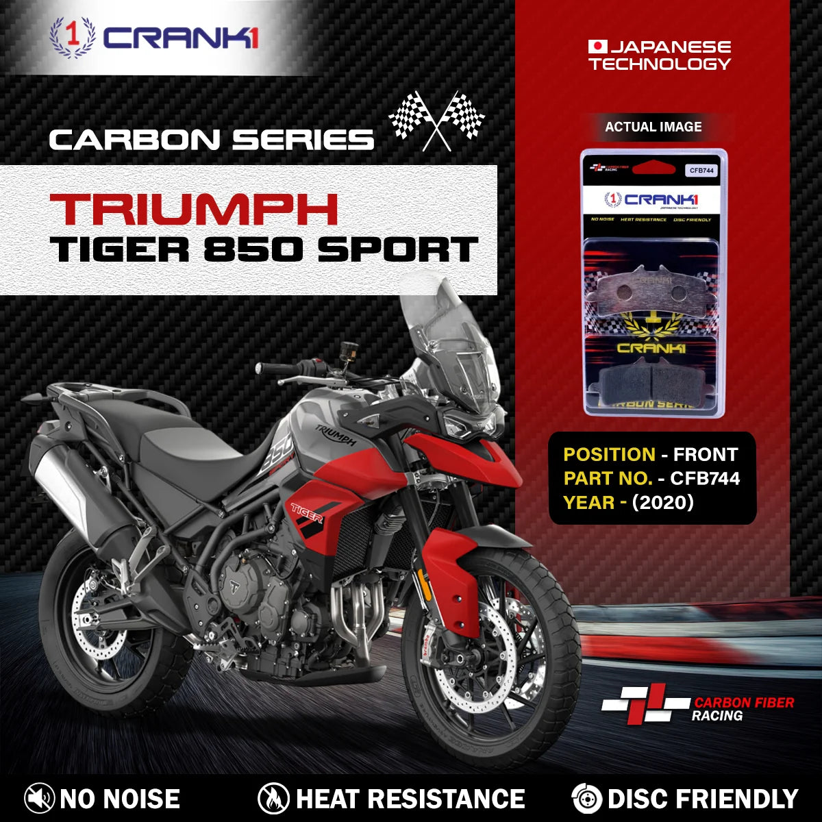 CRANK1 Carbon Front Brake Pads CFB744 for Triumph Tiger 850 Sport 2020