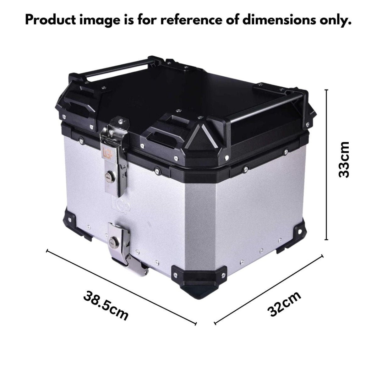 LGP 36L aluminum motorcycle top box with backrest in silver and black