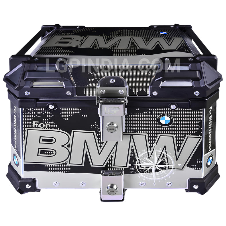 LGP 45L BMW-style aluminum motorcycle top box with backrest