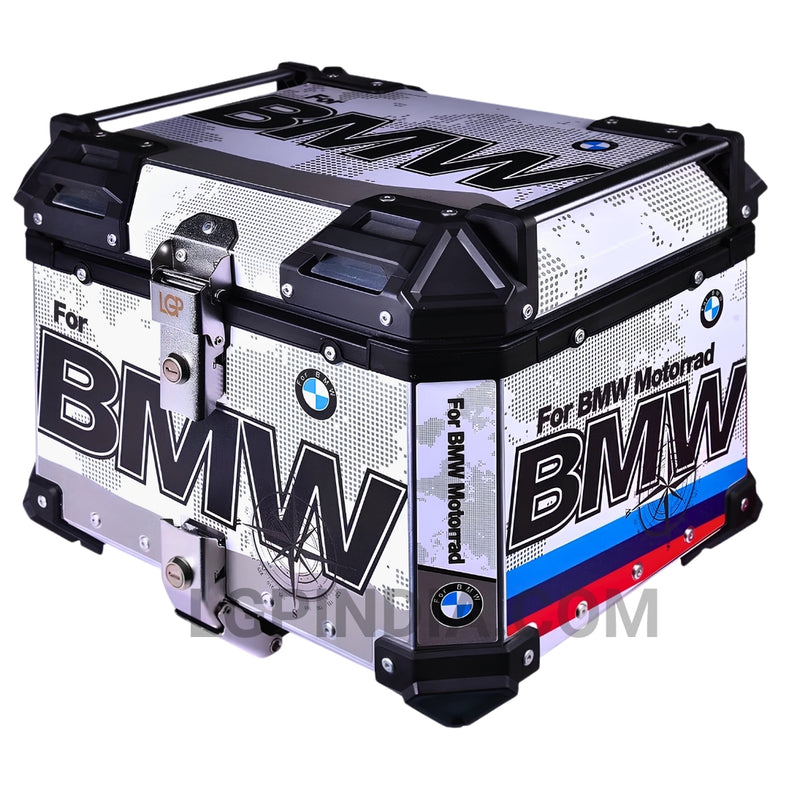LGP 45L BMW-style aluminum motorcycle top box with backrest