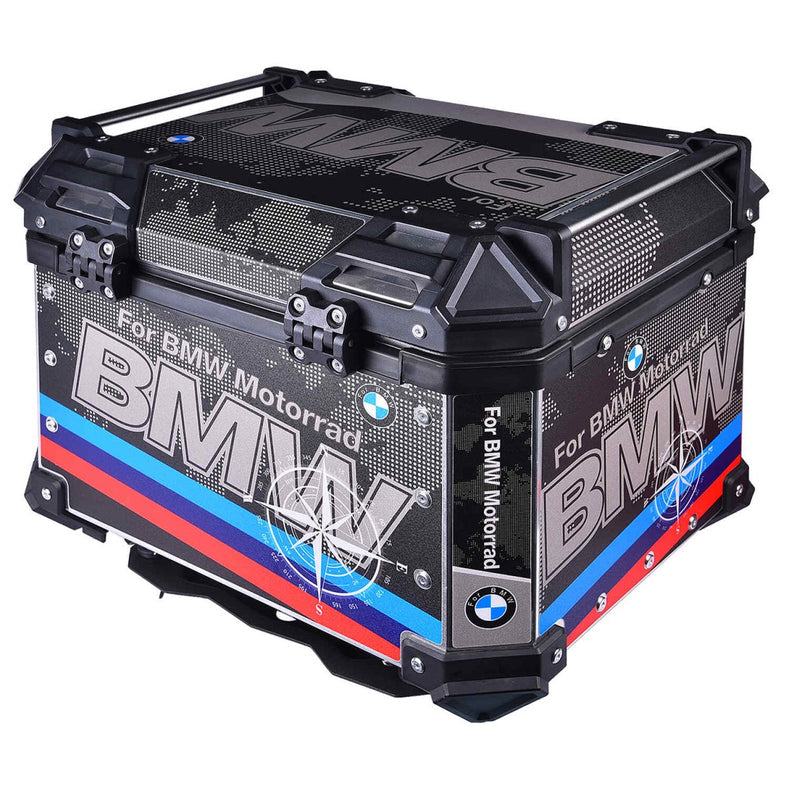 LGP 45L BMW-style aluminum motorcycle top box with backrest