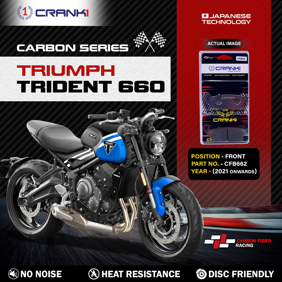 CRANK1 Carbon Front Brake Pads CFB622 for Triumph Trident 660 (2021 Onwards)