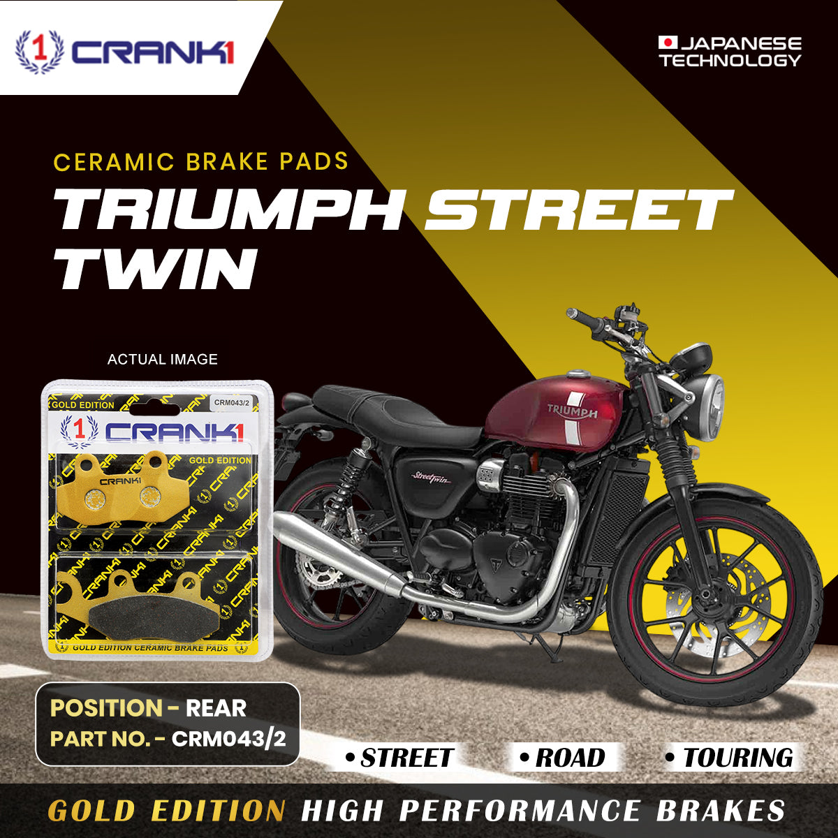 CRANK1 CRM043/2 ceramic rear brake pads for Triumph Street Twin