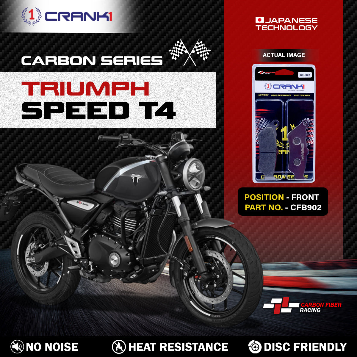 CRANK1 Carbon Front Brake Pads CFB902 for Triumph Speed T4