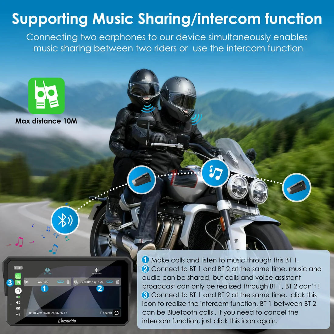 Carpuride W602BS Pro 6-inch BMW motorcycle CarPlay display