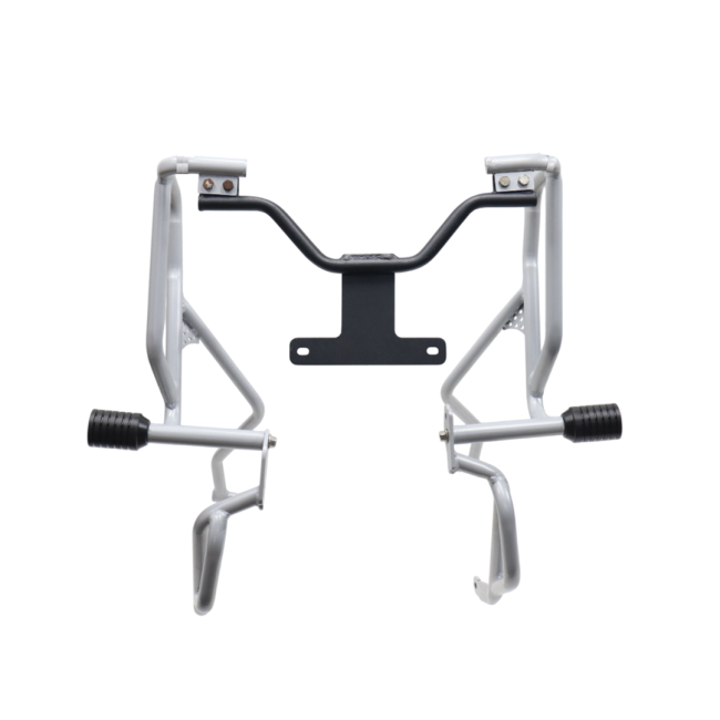 MotoCare silver upper lower crash guard installed on Hero XPulse 210 protecting engine and frame