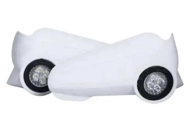 Universal motorcycle handguard with integrated fog light and auxiliary lighting