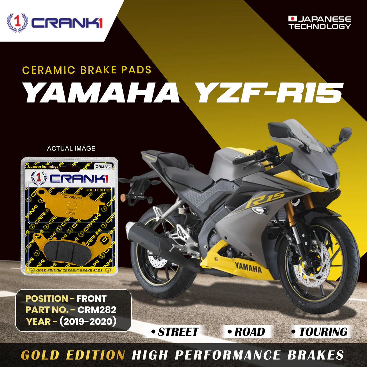CRANK1 Ceramic Brake Pads for Yamaha YZF-R15 2019-2020 Front Disc Brake CRM282
