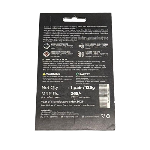 66BHP Street Plus Nano Hybrid Brake Pads for Yamaha FZ25 FZ16 MT15 Front 66STP-947 Rear 66STP-432