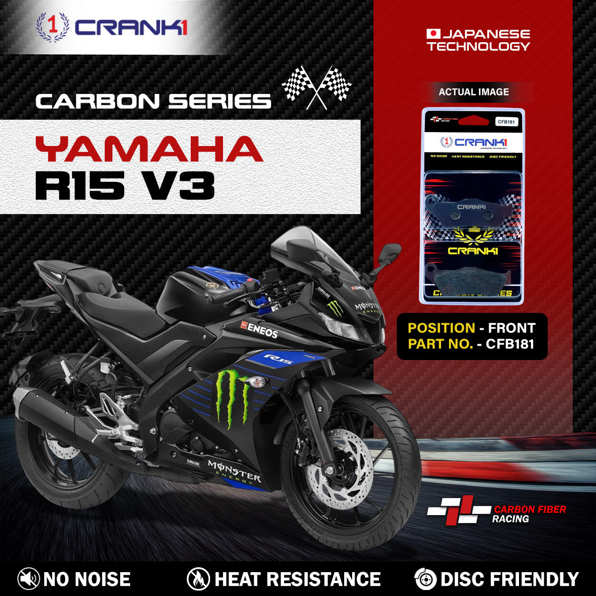 CRANK1 Carbon Front Brake Pads CFB181 for Yamaha R15 V3 Motorcycle