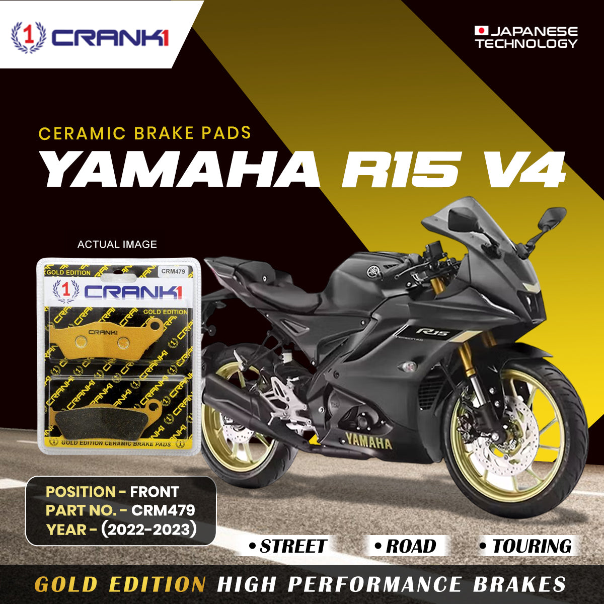 CRANK1 CRM479 ceramic front brake pads for Yamaha R15 V4 2022 2023