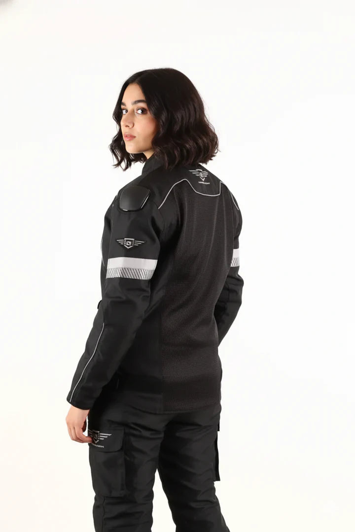 Lone Ranger Women Addon Pro Black Grey Level 2 Armored Motorcycle Riding Jacket