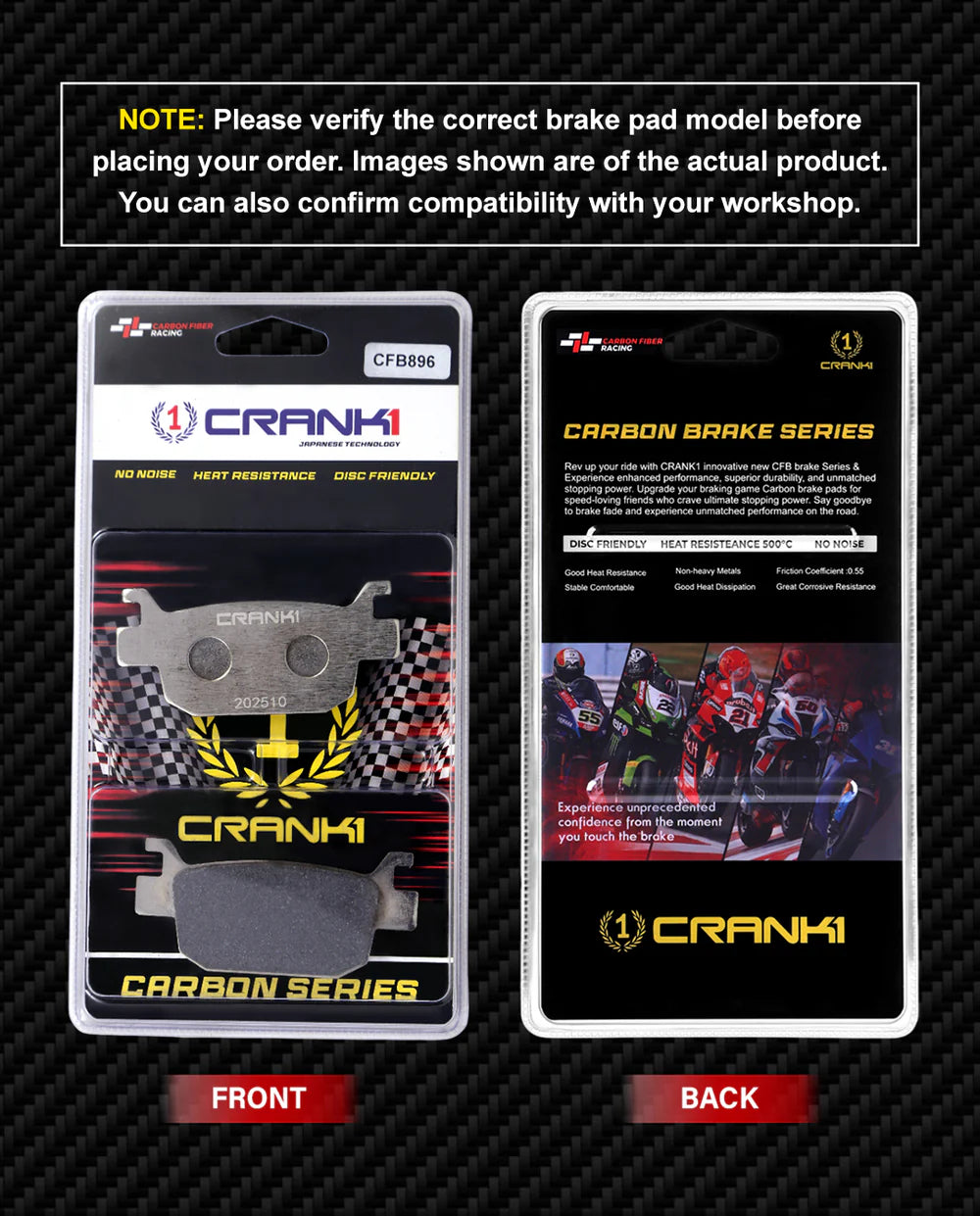 CRANK1 CFB896 Carbon Brake Pads for Benelli Imperiale 400 Rear