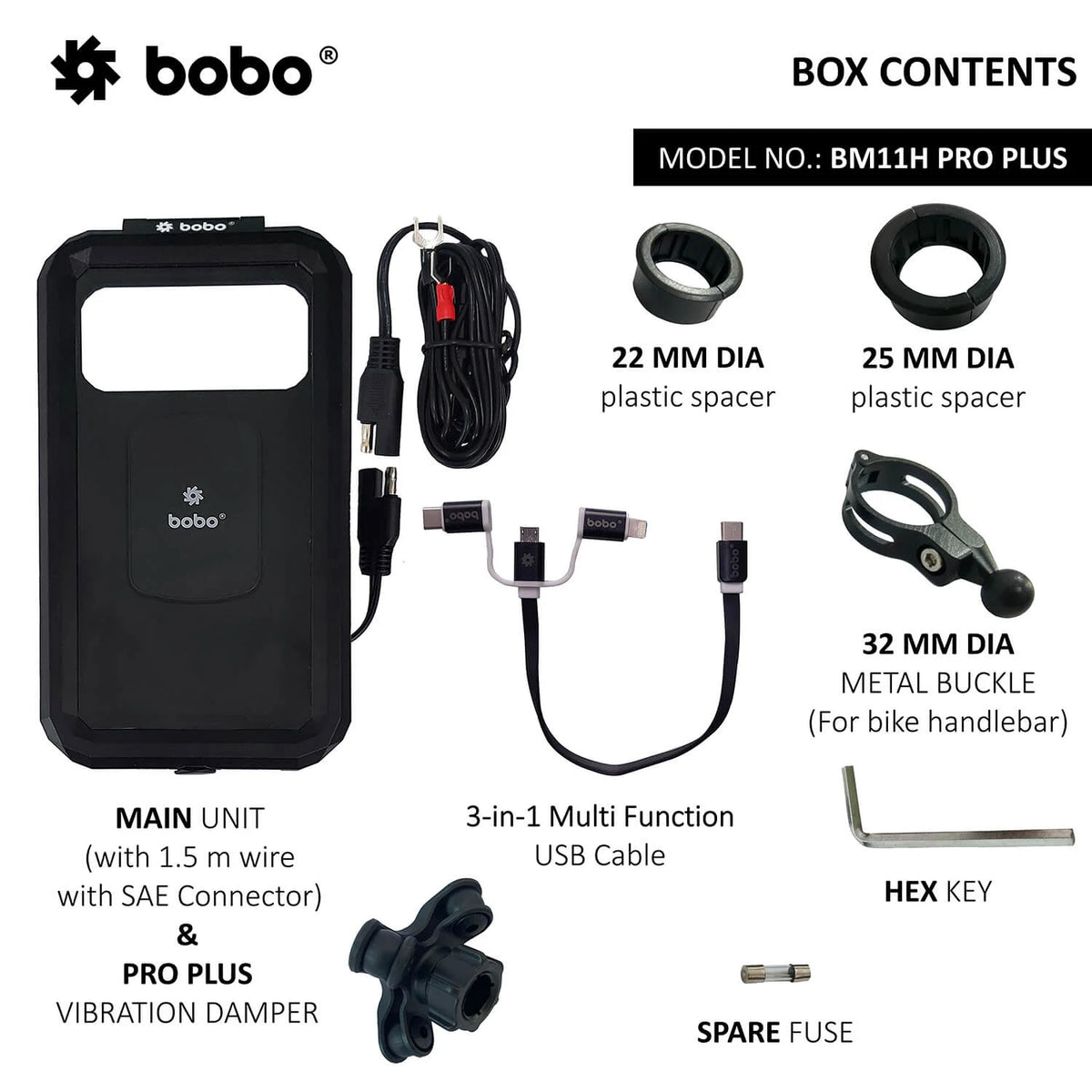BOBO BM11H PRO PLUS Waterproof Motorcycle Phone Holder with 15W Wireless Charging and PRO PLUS Vibration Damper