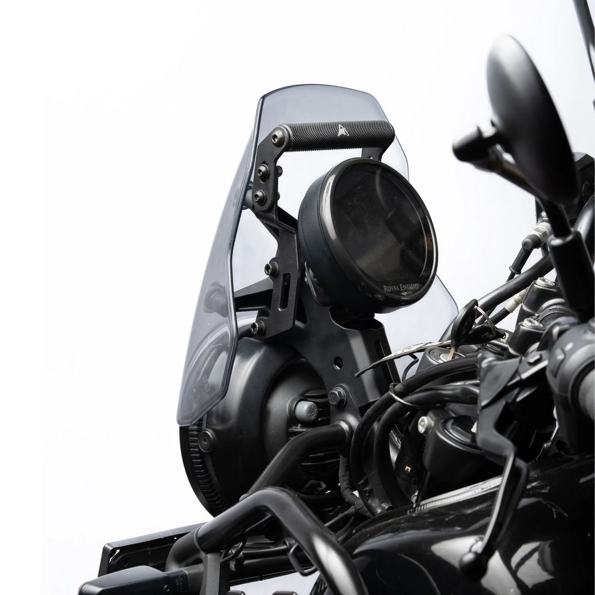 Auto Engina Adjustable GPS Mount installed on Royal Enfield Himalayan 450 motorcycle cockpit