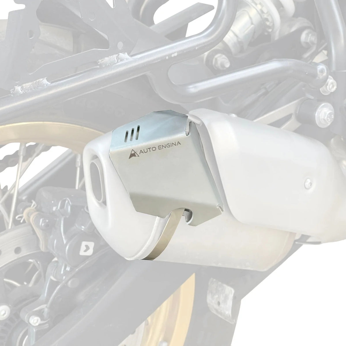 Auto Engina Silver Exhaust Heat Shield Extender for Royal Enfield Himalayan 450 Saddle Bag Protection