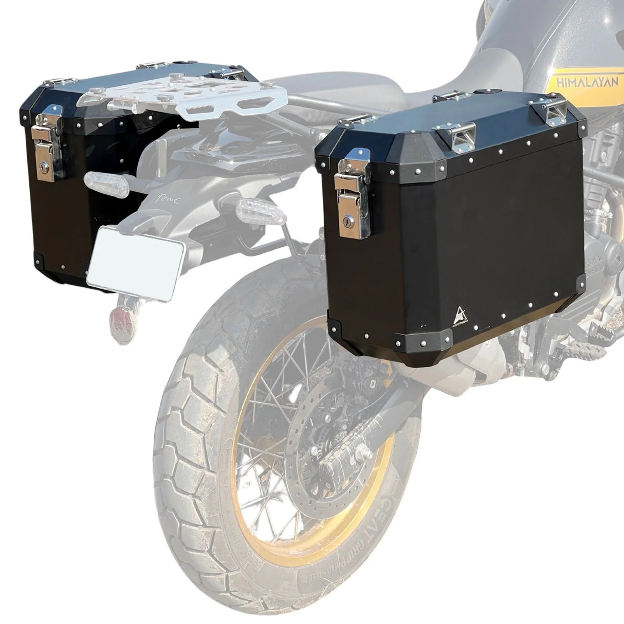 Auto Engina 72L Black Aluminium Panniers for Royal Enfield Himalayan 450 Adventure Touring Motorcycle