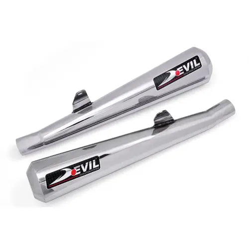Devil Evolution slip-on exhaust set for Royal Enfield Interceptor 650 and Continental GT 650 stainless steel megaphone silencers